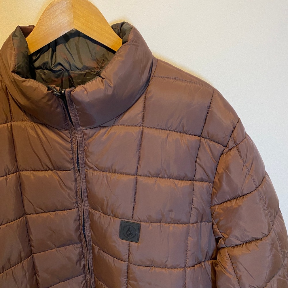 VOLCOM Waltzerd Reversible Solid Printed Puffer Jacket Black Brown NWT A1632203